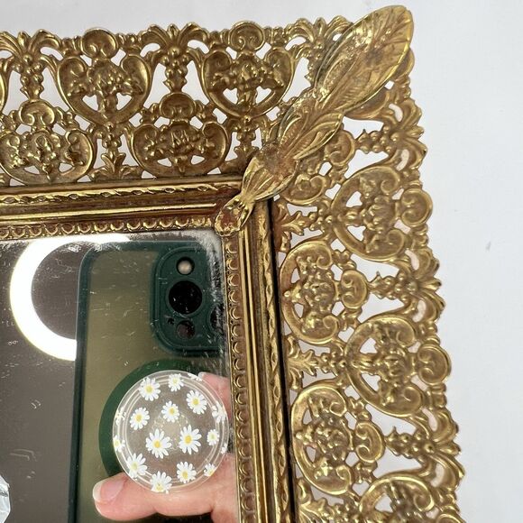 Mirrored Vanity Tray For Trinkets, Jewelry & Makeup With Brass Filigree VTG 16" - Picture 5 of 12